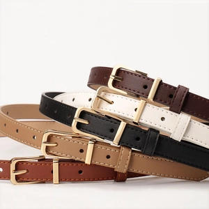 Women's slim leather belts in five colors with golden square metal buckles for jeans