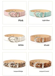 Six colors of fashion PU leather skinny belts featuring leopard prints and silver buckles