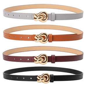 Fashion women's slim leather belts with gold knot metal buckles in four classic colors