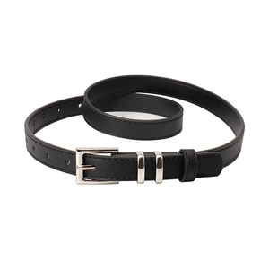 Elegant women's black faux leather belt with minimalist silver square buckle and dual loops