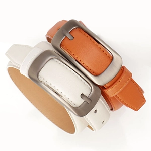 Ceinture décontractée en cuir pour hommes et femmes avec boucle en métal mat rectangulaire