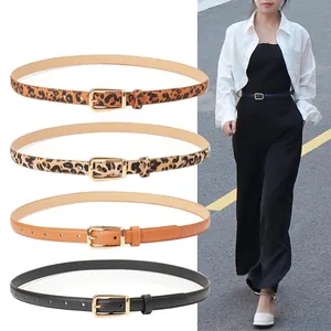 Ceinture Fine pour Femmes Imprimé Léopard en Similicuir Avec Boucle à Ardillon en Alliage Doré Accessoire Polyvalent pour Jeans Robe