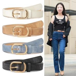 Ceinture Femme en Cuir PU Avec Texture Denim Mode Boucle à Ardillon en Alliage Ceinture Décontractée pour Jeans Robes Accessoires