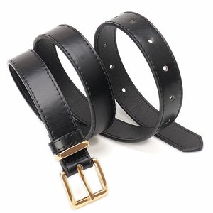 Ceinture classique en cuir noir pour femme avec boucle carrée dorée pour jeans