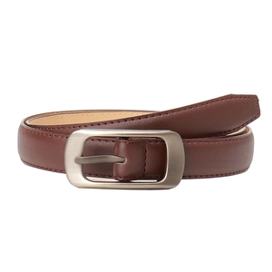 Ceinture minimaliste en cuir marron pour femme avec boucle en métal brossé argenté