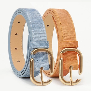 Ceintures chic en cuir PU style denim bleu et orange avec boucles ardillon dorées