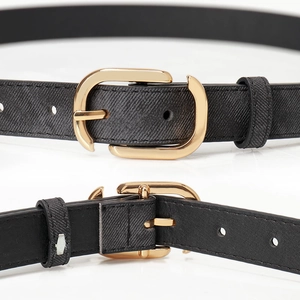 Ceinture femme en cuir Saffiano noir avec boucle ovale dorée pour jean décontracté