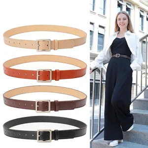 Damen Quadratische Schnalle PU Ledergürtel Mode Koreanischer Vielseitiger Taillenriemen Für Kleider Jeans Casual Büro Gürtel