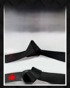 Detail of alloy automatic buckle and high-density thick polyester tactical belt webbing