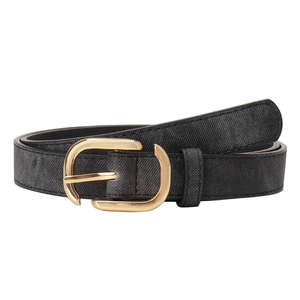 Ceinture femme en similicuir denim avec boucle métallique dorée ronde en forme de D