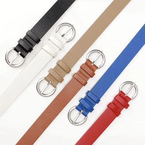 Set of minimalist chic women's PU leather belts with round alloy pin buckles in six colors