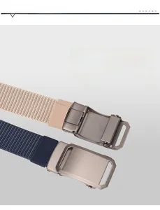 Close-up of durable zinc alloy automatic buckle and high-density nylon woven belt