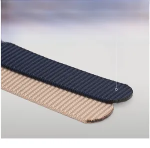 Close-up of heat-cut round end design on durable nylon tactical belts in navy and khaki