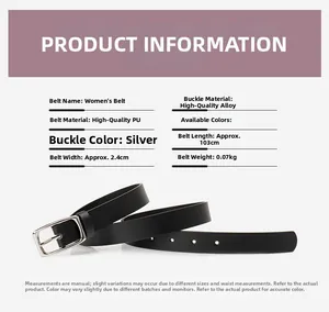 Detailliertes Datenblatt für Damen-PU-Gürtel mit 103 cm Länge und 2,4 cm Breite in Schwarz