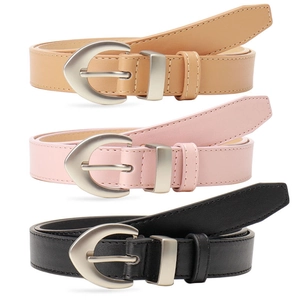 Three-piece set of women's PU leather belts with stylish heart-shaped metal buckles