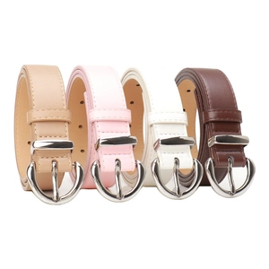 Minimalist faux leather belts for women with silver D-buckles in four assorted colors