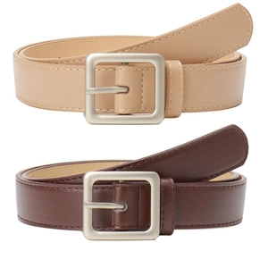 Minimalistische Ledergürtel für Damen mit quadratischer Schnalle in Beige und Braun