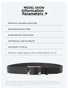 Detail showing the square alloy buckle and dimensions of the black PU leather belt
