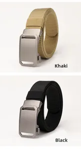 Detail view of khaki and black tactical nylon belts with premium alloy automatic buckles