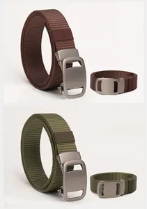 Detailed close-up of durable thickened nylon tactical belts in brown and green colors