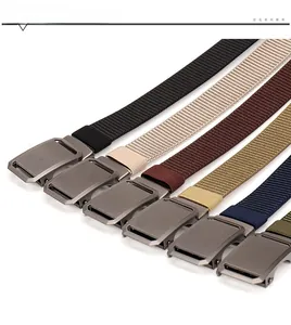 Detailed view of heavy-duty nylon belts in six colors with alloy automatic buckles