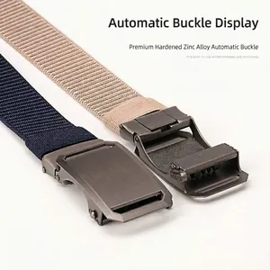 Thickened nylon web belt with automatic alloy buckle in navy blue and khaki colors
