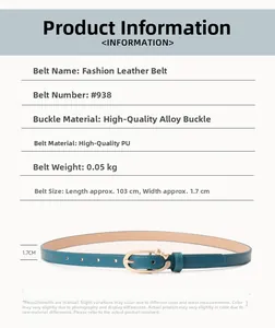 Détails de la ceinture en cuir PU sarcelle pour femme avec boucle dorée à nœud et dimensions