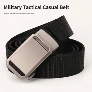 Tactical nylon belt for men and women with alloy automatic buckle and weave texture