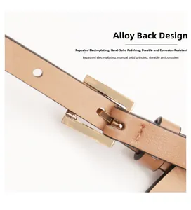 Detail view of the durable golden alloy buckle and premium PU leather of the slim belt