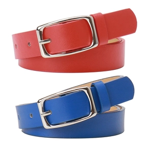 Set aus schmalen roten und blauen Damengürteln mit silbernen Schnallen für Kleider