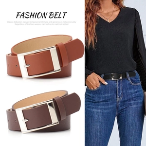 Unisex Fashion Square Buckle PU Leather Belt Casual Simple All-match Jeans Waistband For Men Women Solid Color Accessory