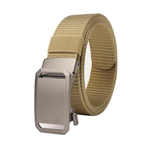 Tactical nylon tank-pattern belt with automatic alloy buckle in khaki for hiking and outdoors