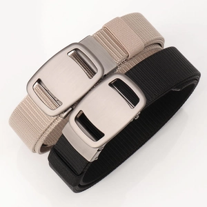 Tactical nylon belt with matte metal automatic buckle in black and khaki colors