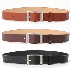Three-pack minimalist PU leather belts in black, dark coffee and brown with silver buckles