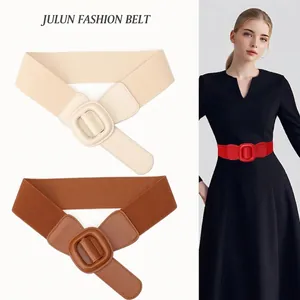 Ceinture Corset Élastique Large pour Femmes Mode en Similicuir Boucle Carrée Ceinture Décorative pour Manteaux Robes Femme
