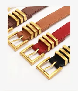 Détails de ceintures en daim vintage pour femmes en quatre couleurs avec boucles dorées