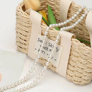 Elegant multi-layer white pearl waist chain accessory for women's dresses and straw bags