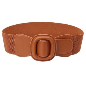 Ceinture large élastique pour femme marron foncé avec boucle rectangulaire recouverte