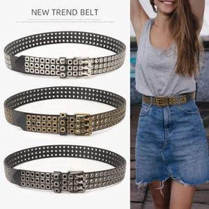 Punk Rock Kunstleder Gürtel Mit 3 Reihen Metallösen Dreifache Dornschließe Unisex Hip Hop Taillengürtel Für Jeans Casual Hosen