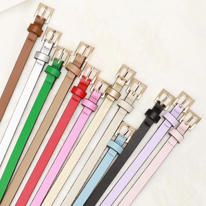 Slim 1cm PU leather belts for women with gold buckles in multiple vibrant colors