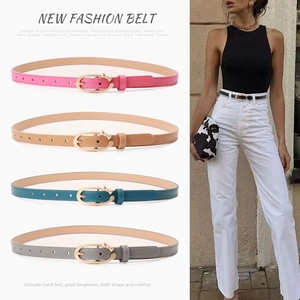 Ceinture Fine en Cuir Artificiel pour Femme Boucle Nœud Papillon Couleur Unie Sangle de Taille Mince pour Jeans Robes Accessoire
