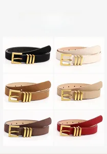 Détail de ceintures minimalistes pour femmes en six couleurs rétro avec boucles en or mat