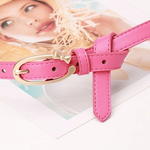Ceinture chic en cuir PU rose pour femme avec boucle ovale dorée et décor de nœud