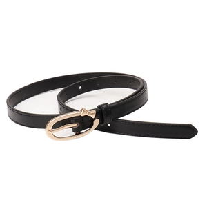 Ceinture fine en cuir PU noir pour femme avec boucle ovale dorée et motif nœud papillon