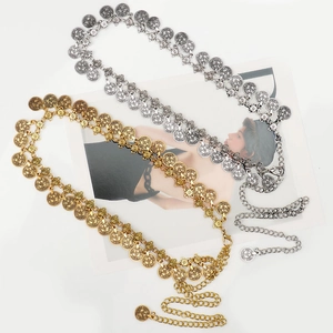 Cintura con monete retrò vintage con ciondoli in metallo oro e argento per donna
