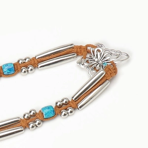Ceinture bohème en corde de cire faite main avec boucle papillon et perles turquoise
