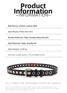 Macro view of black punk PU leather belt featuring metallic hollow eyelets and silver buckle