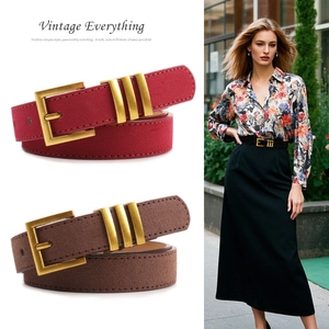 Ceinture Femme Vintage en Similicuir Daim Boucle à Trois Anneaux en Alliage Vieilli Sangle de Taille Mode pour Jeans Robes