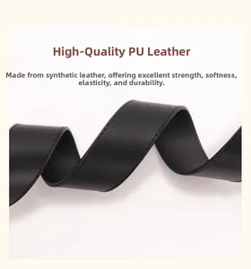 Detail view of black 3.8cm PU leather belt showing soft texture and neat edge stitching