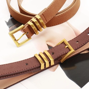 Ceintures rétro en daim pour femmes avec boucle carrée en bronze en marron et kaki